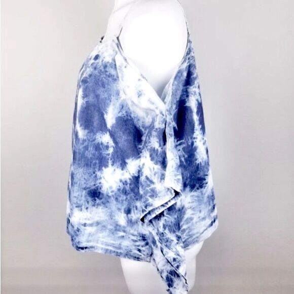 Hippie Laundry Blue White Tie Dye Rectangular Drape Batwing Tank Top - Picture 2 of 11